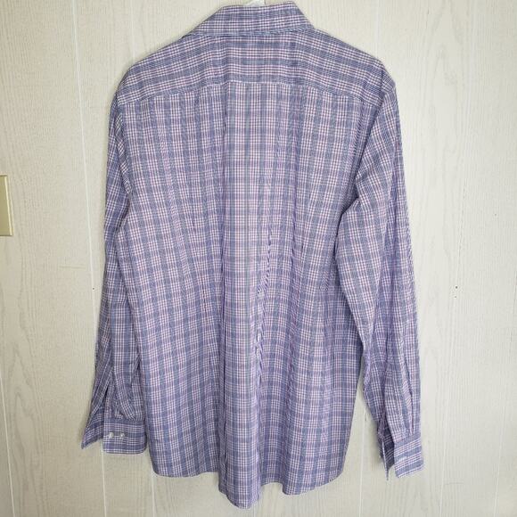 Boss Hugo Boss blue white  check plaid button down career shirt size 16.5 35/35 - Picture 3 of 8